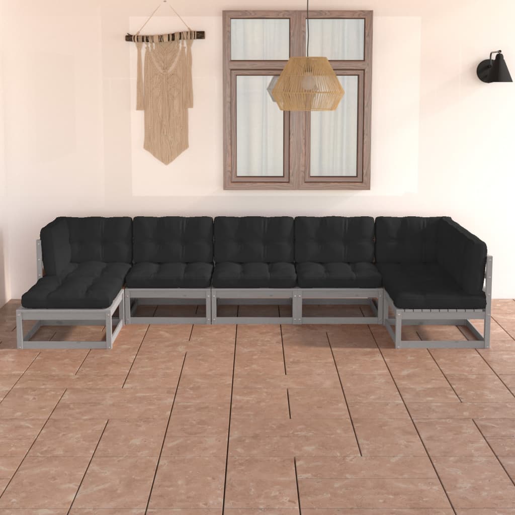 7-tlg. Garten-Lounge-Set mit Kissen Kiefer Massivholz